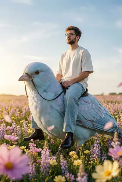Fotografía de Moda Editorial Cinematográfica con Pájaro Gigante