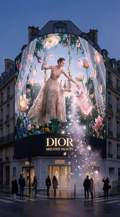 Dior floating garden billboard animated street ad
