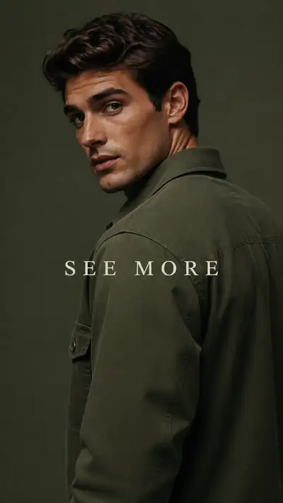 Olive overshirt portrait with medium telephoto lens
