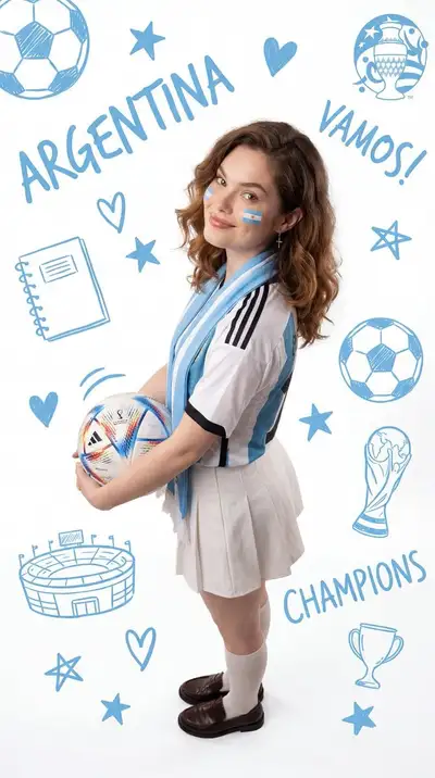 Argentina World Cup Fan Portrait With Scrapbook Doodles