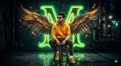 Neon Winged Man Portrait Prompt