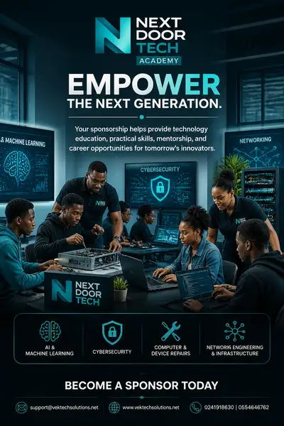 Pôster de campanha de patrocínio da Next Door Tech Academy