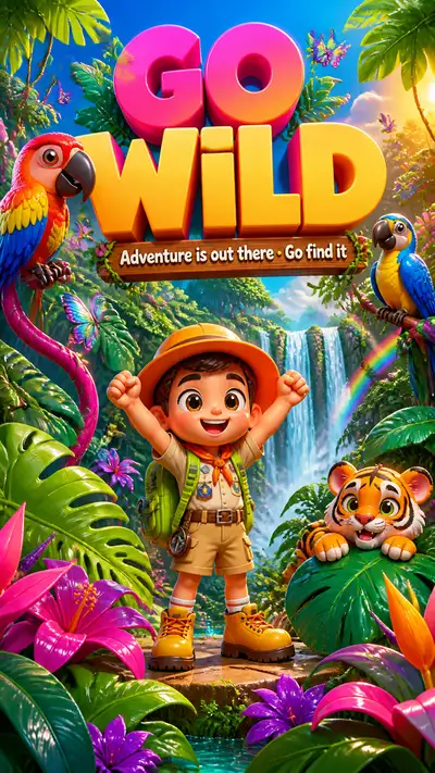 Tropical jungle adventure cartoon poster