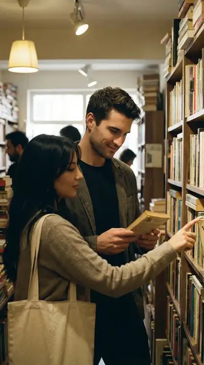 Fotorrealista Romance Clandestino en una Librería