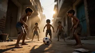 Uma bola de futebol viajando pelo mundo através de cinco países