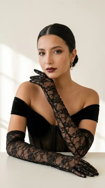 Elegant Studio Fashion Portrait of Woman in Velvet Corset