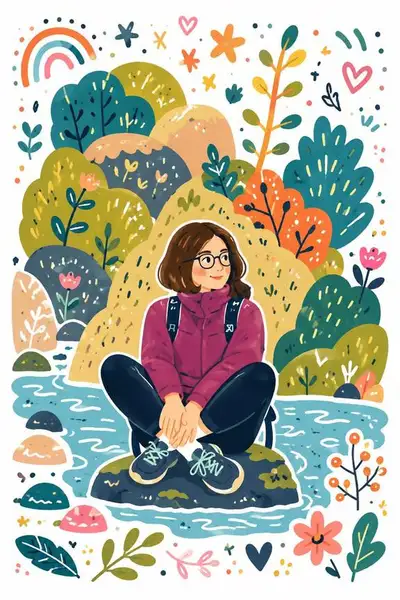 Decorative Folk Flat Illustration with Doodle Elements
