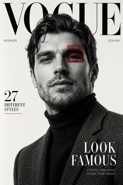 Portrait de couverture de magazine de haute couture en noir et blanc