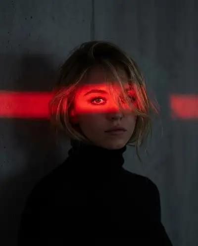 Ultra-Realistic Dramatic Portrait with Red Eye Light