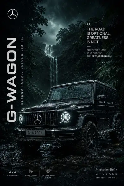 Luxury G-Wagon jungle advertising poster prompt