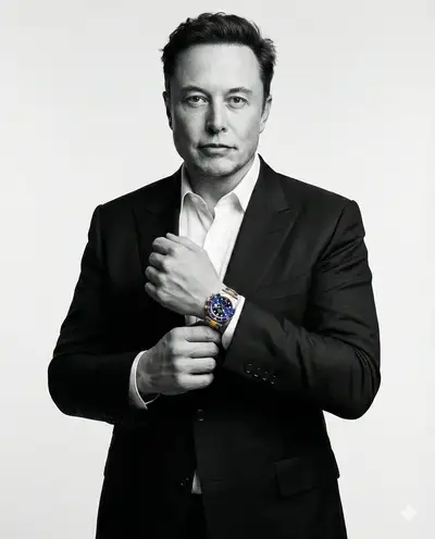 Luxus-Armbanduhr-Werbefoto mit Elon Musk