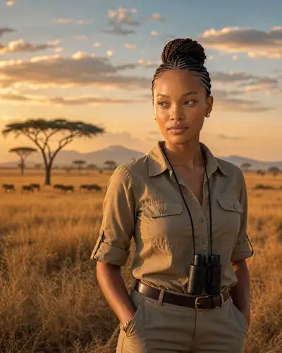 Safari lifestyle brand ambassador portrait in the Serengeti