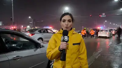 Realistic live TV news broadcast of a street flooding
