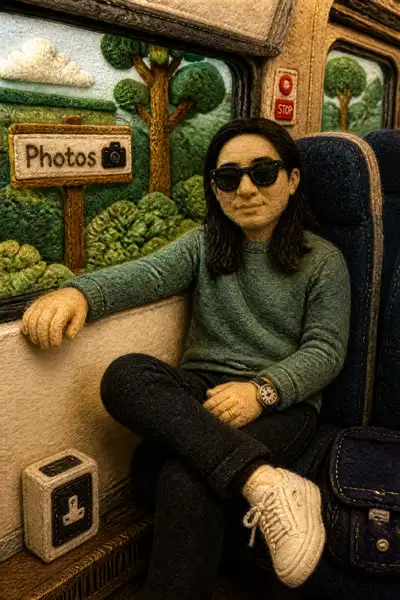 Stop-motion fabric sculpture character in felt and yarn
