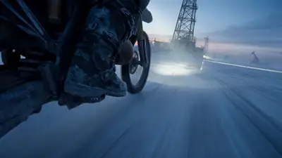 Arctic motorcycle ice racer, multi-shot cinematic video