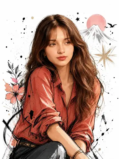 Watercolor-and-Ink Editorial Portrait