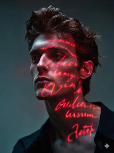 Cinematic Portrait with Red Neon Light Projection