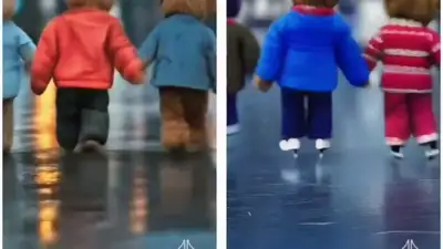 Teddy Bears Ice Skating on Frozen Lake