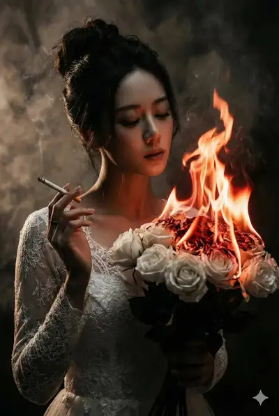 Dark-Moody Gothic Portrait with Burning Roses