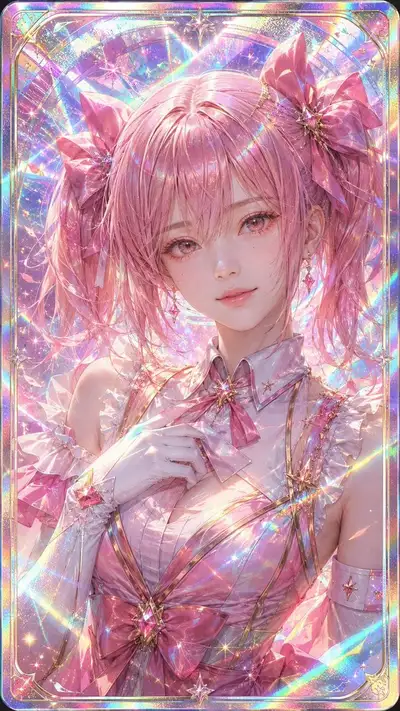 Holographic foil collectible card set of four anime heroines