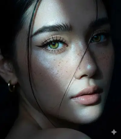 Extreme close-up chiaroscuro beauty portrait with slit lighting