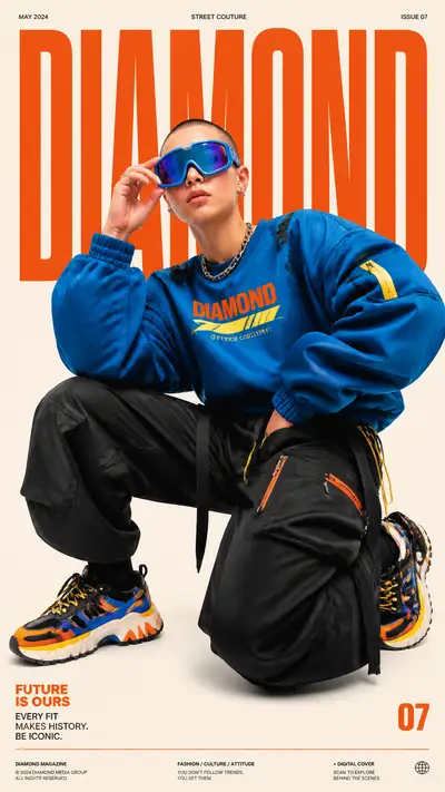 DIAMOND streetwear editorial cover with blue goggles