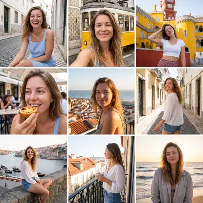 3x3 Instagram grid of smartphone travel photos in Portugal