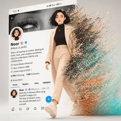 Character breaking out of X profile UI into particles