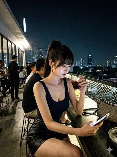Candid night rooftop-cafe smartphone photo template