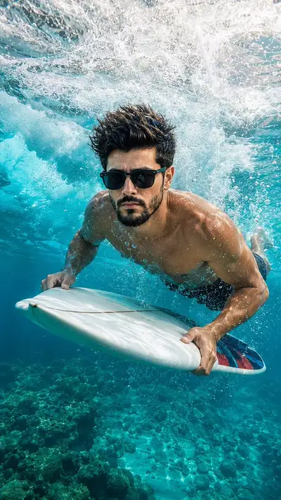 Underwater Surfer Cinematic Portrait