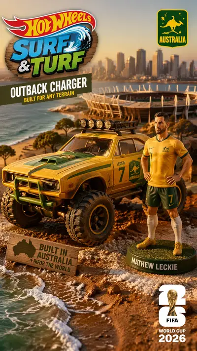 Hot Wheels poster of Mathew Leckie as Outback Charger car
