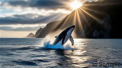 Plan cinématique d'une baleine à bosse qui saute hors de l'eau - Invite vidéo