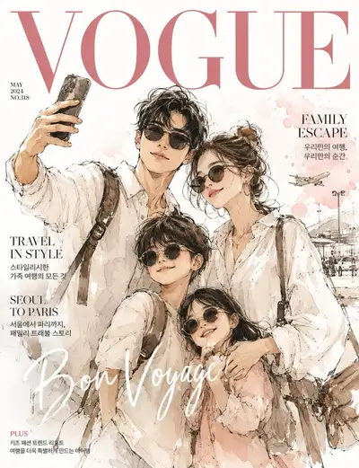 Modeeditorial-Aquarellillustration, inspiriert von Vogue-Magazin-Covern,