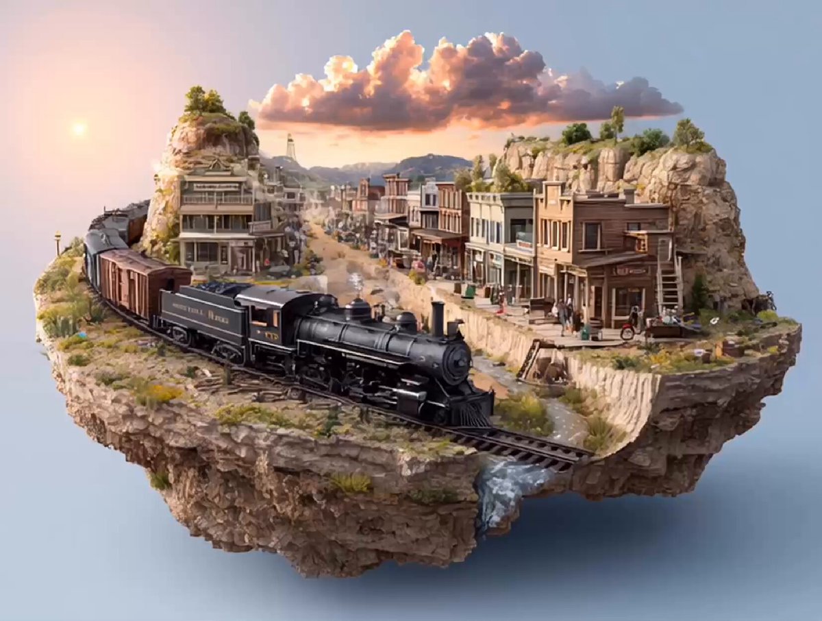 3D Wild West Town with Steam Train - Photorealistic Diorama
