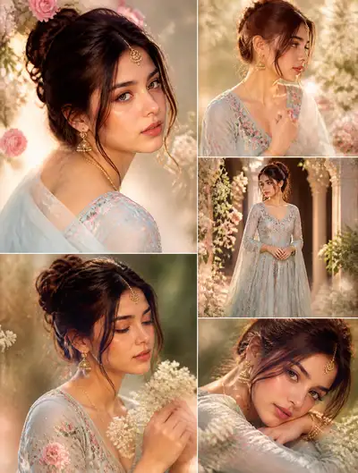 Dreamy Aesthetic Portrait Collage of Indian Girl