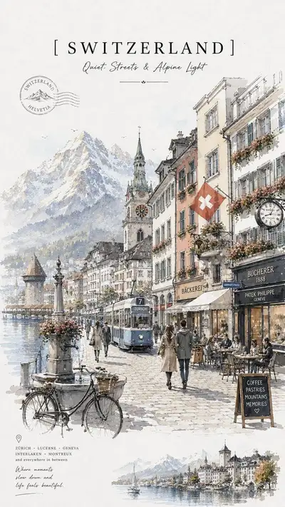 Switzerland Watercolor Travel Poster Prompt