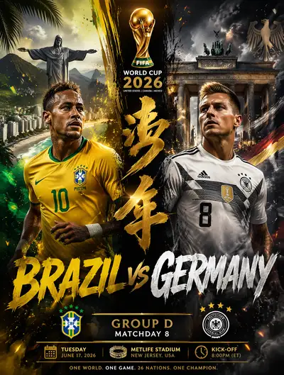 FIFA World Cup 2026 Brazil vs Germany cinematic match poster