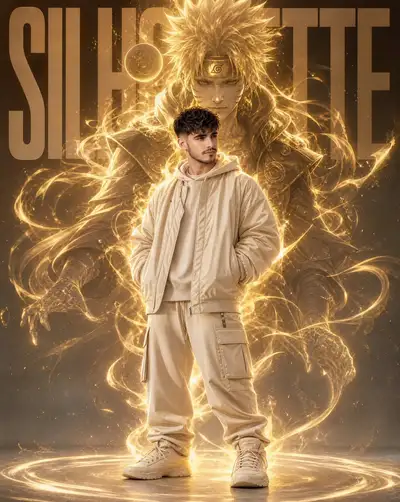 Anime-Geist-Fantasy-Modeplakat mit goldener Chakra-Aura