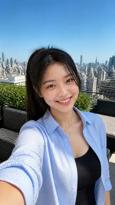 Sunlit rooftop selfie portrait photography prompt