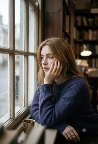 Rainy Day Bookstore Window Portrait