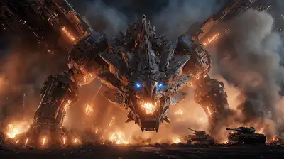 Colossal Mechanical Dragon Rampage Cinematic Prompt