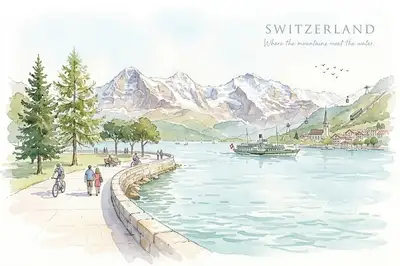Switzerland Alpine Watercolor Travel Poster
