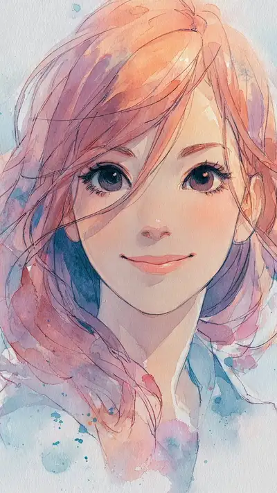 Sanfter Aquarell-Anime-Porträtstil (Meta AI)