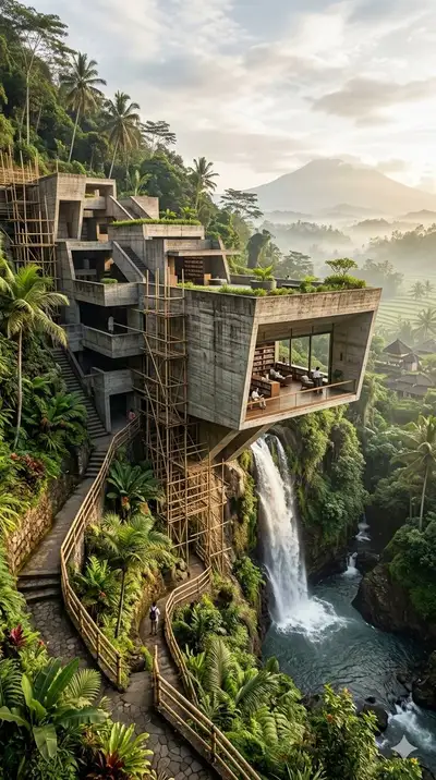 Brutalist Library in Bali Hillside