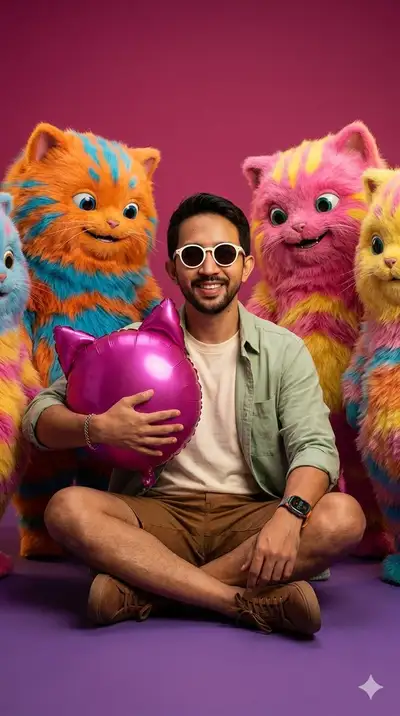 Cinematic Photo of Man with Alien Cat Creatures