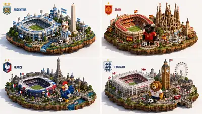Voxel-Weltmeisterschaft-2026-Rasterposter mit Stadion und Maskottchen