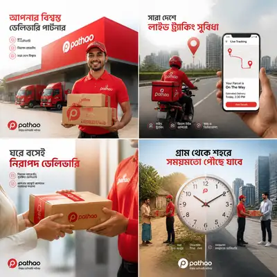 Four-panel courier delivery service ad campaign
