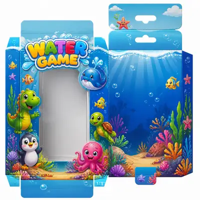 Cartoon underwater themed packaging design for a kids water toy