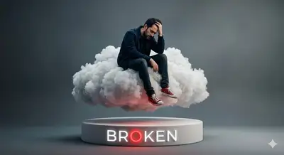 Broken Man on Cloud Symbolic Portrait