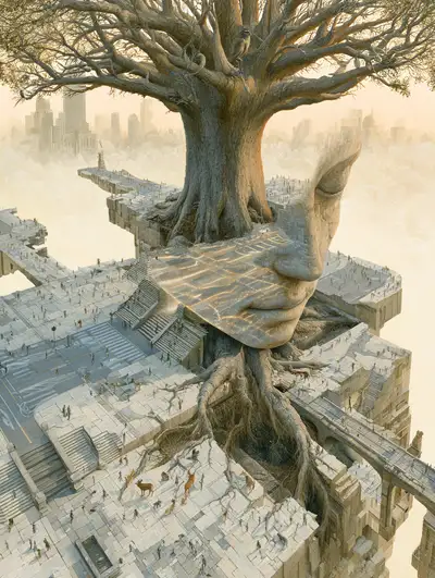 Surreal Civic Space Oil Painting
